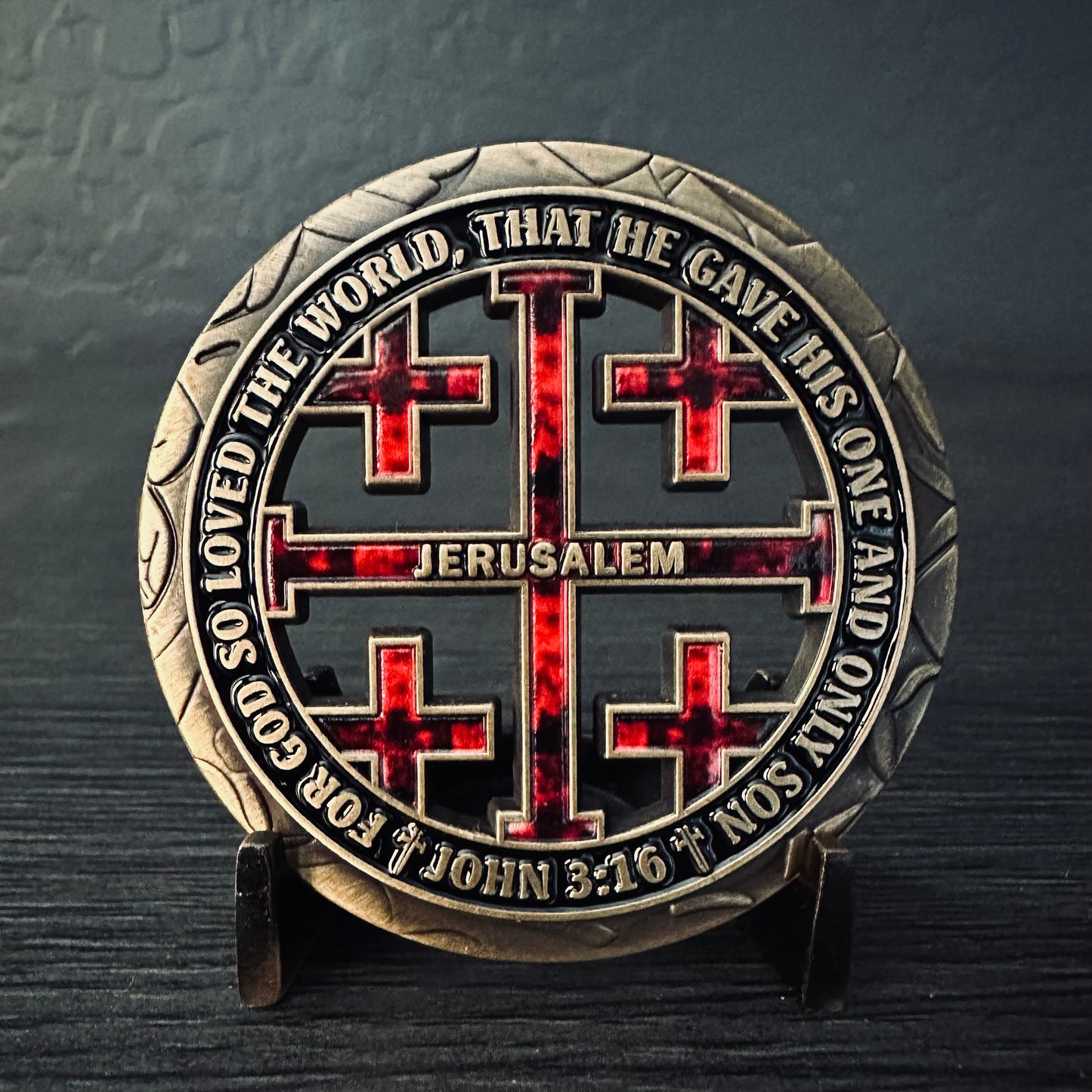 John 3:16 Challenge Coin - Jerusalem Cross 2.25 inch