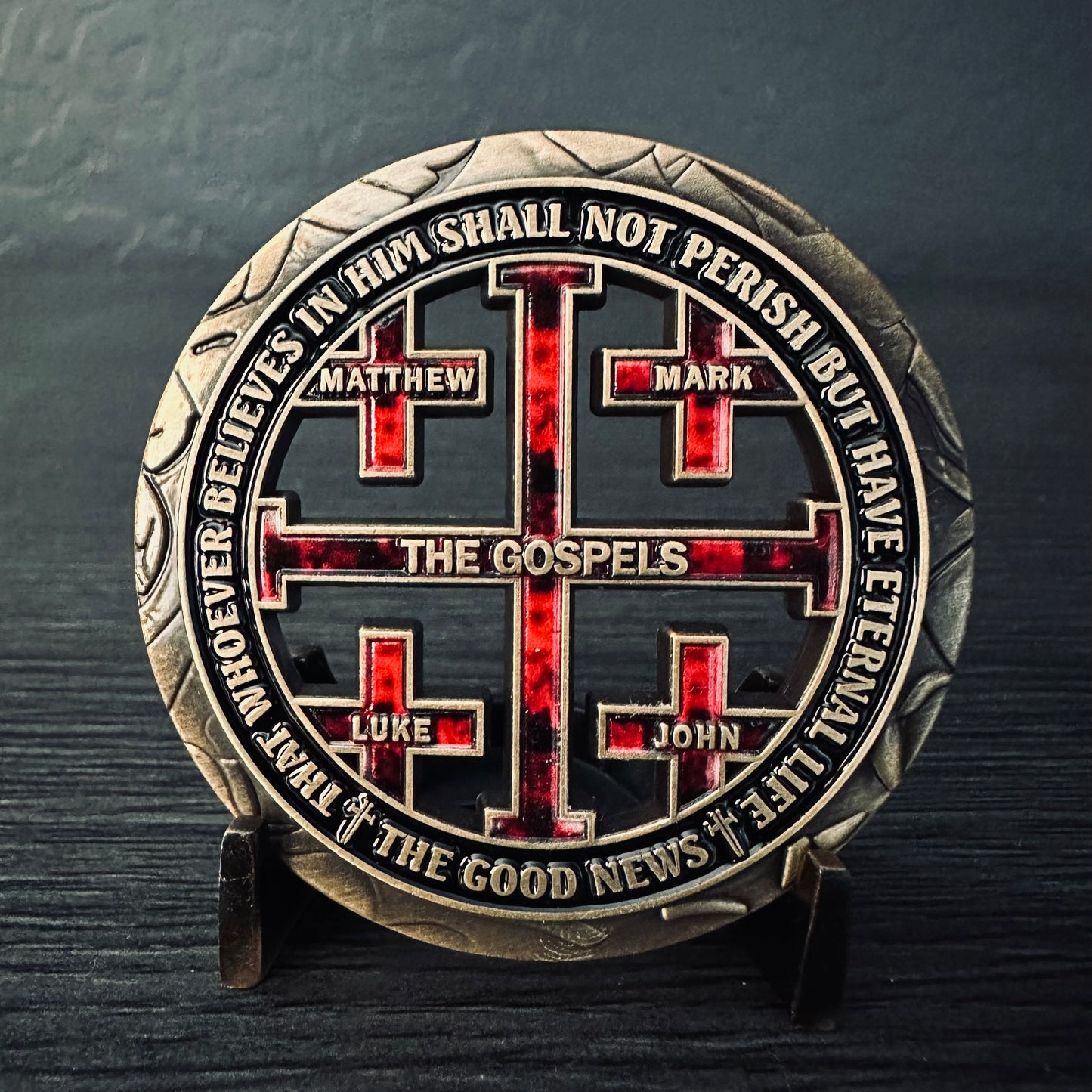 John 3:16 Challenge Coin - Jerusalem Cross 2.25 inch