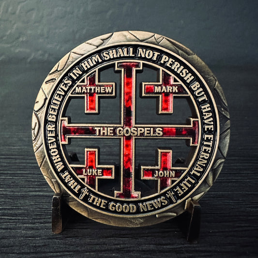 John 3:16 Challenge Coin - Jerusalem Cross 2.25 inch