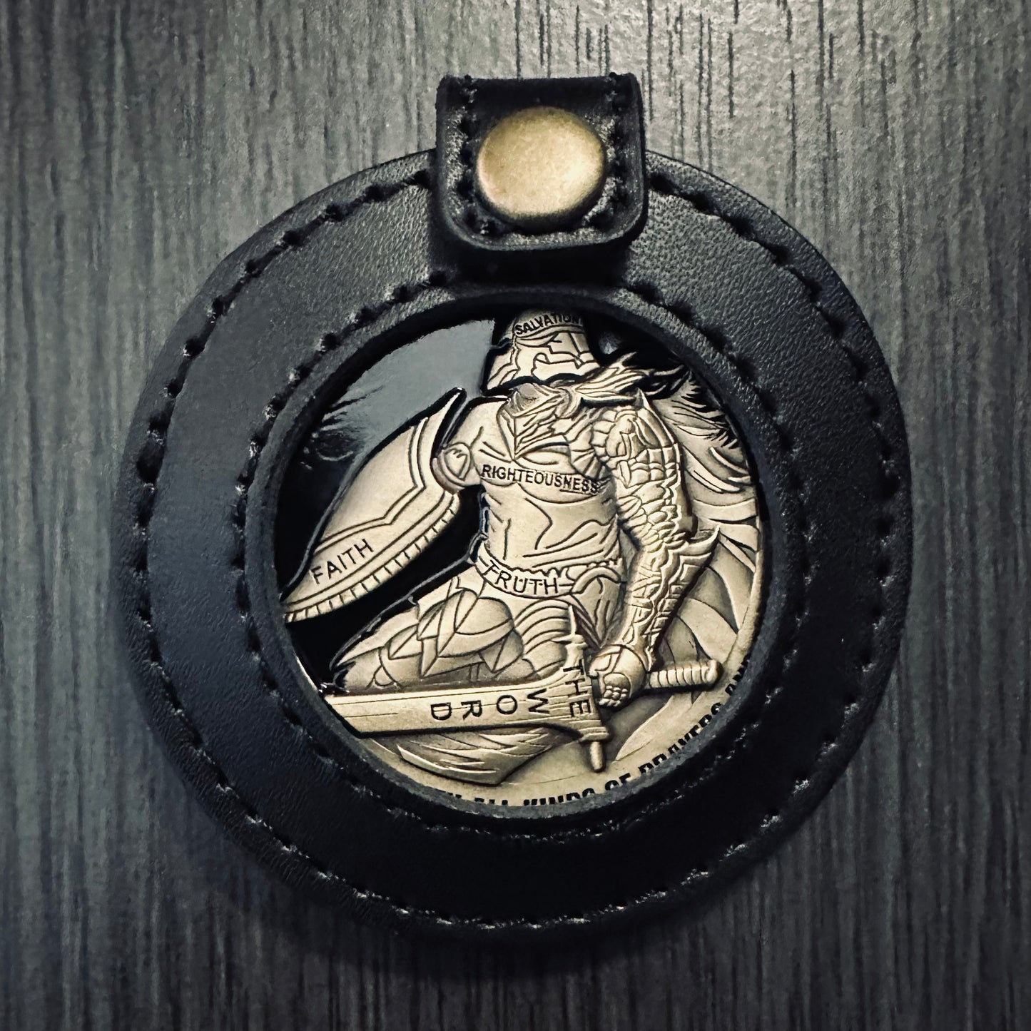 Black Leather TNC Logo 2.0 inch Coin Sleeve with Button Closure