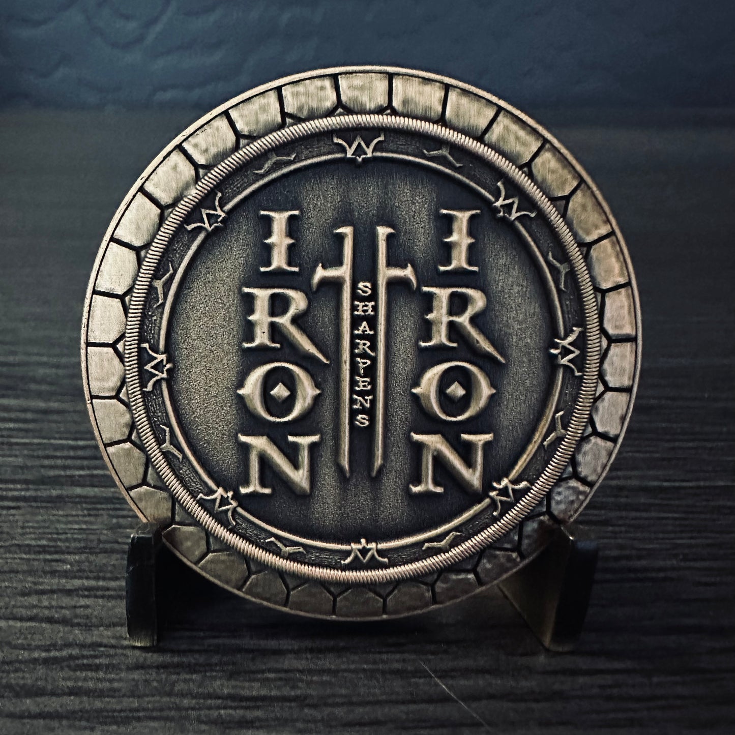 Proverbs 27:17 Iron Sharpens Iron Challenge Coin - Warrior Shield 2.0 inch