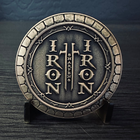 Proverbs 27:17 Iron Sharpens Iron Challenge Coin - Warrior Shield 2.25 inch