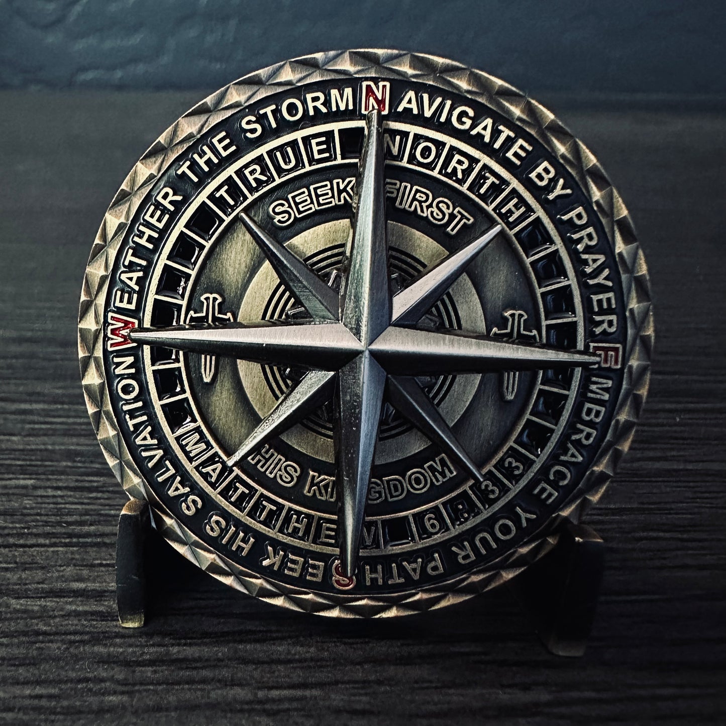 Matthew 6:33 Chi Rho Compass Challenge Coin 2.0 inch