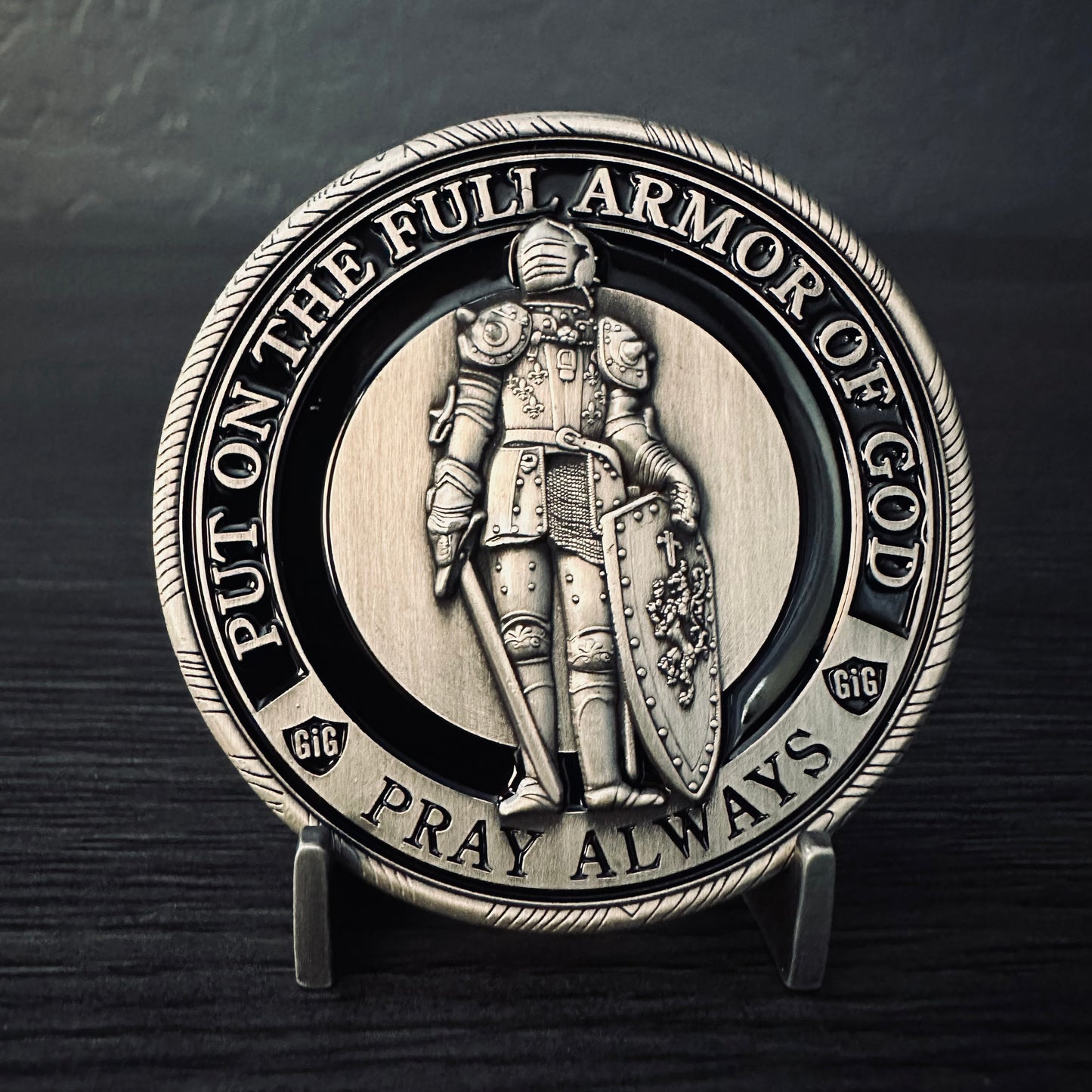 Ephesians 6:10-20 Armor of God Challenge Coin - Antique Silver 2.25 inch