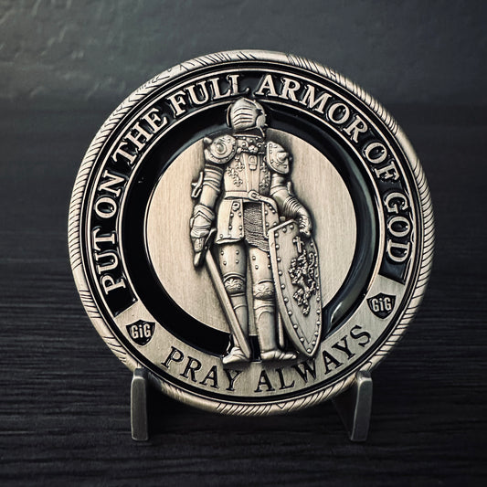 Ephesians 6:10-20 Armor of God Challenge Coin - Antique Silver 2.25 inch
