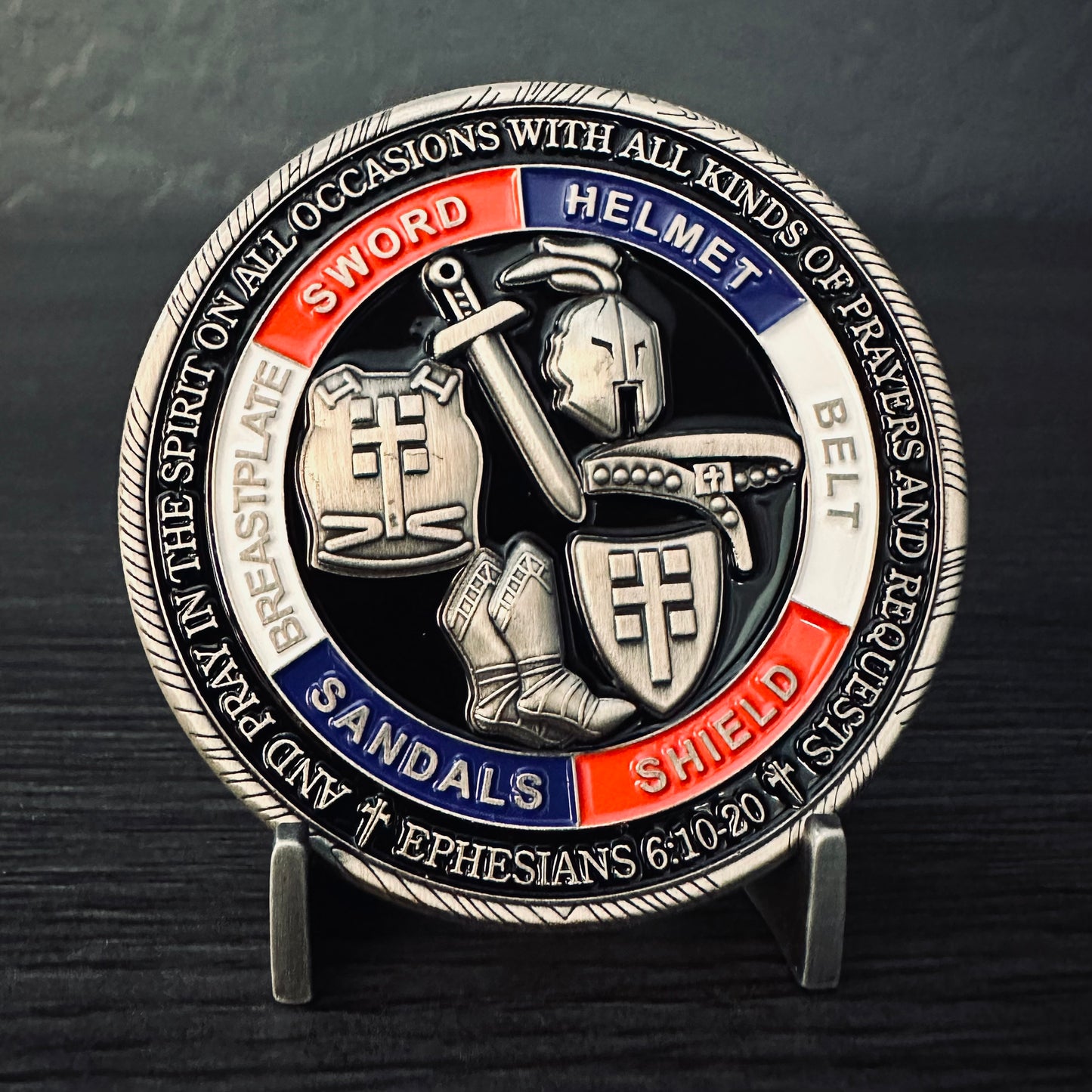 Ephesians 6:10-20 Armor of God Challenge Coin - Antique Silver 2.25 inch