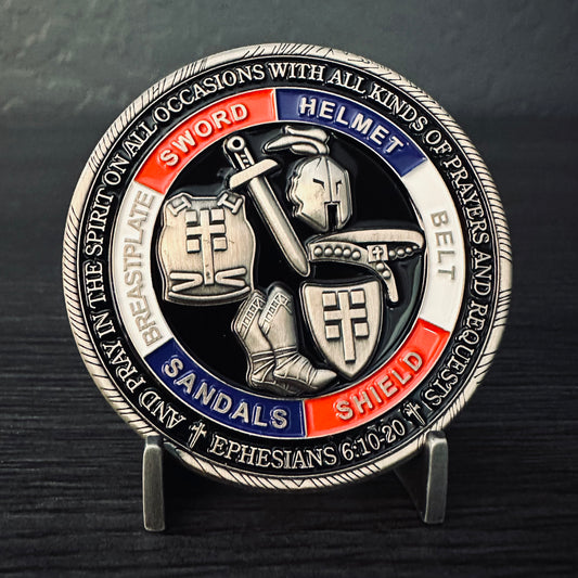 Ephesians 6:10-20 Armor of God Challenge Coin - Antique Silver 2.25 inch