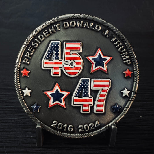 Trump 47 Fight Challenge Coin- Antique Silver 2.25 inch