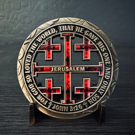 John 3:16 Challenge Coin - Jerusalem Cross