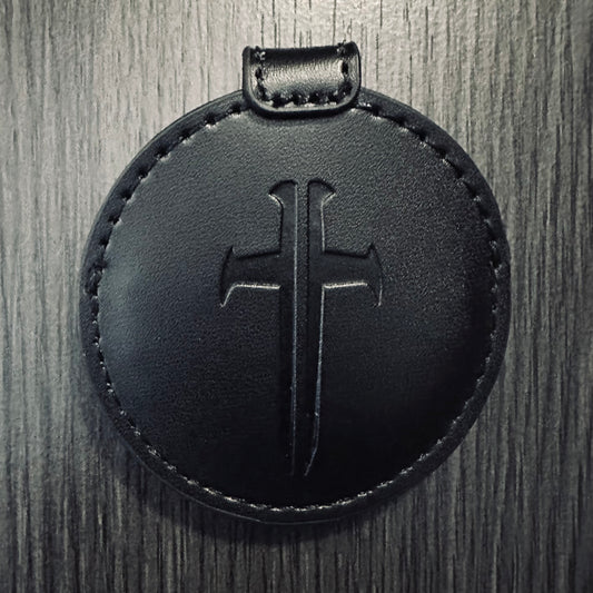 Black Leather TNC Logo Coin Sleeve with Button Closure