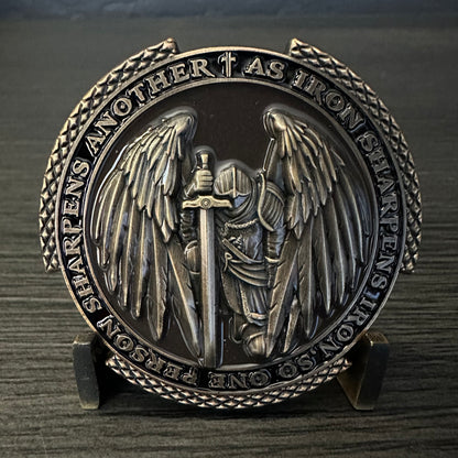 Proverbs 27:17 Iron Sharpens Iron Challenge Coin - Battle Shield